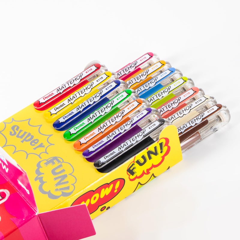 Pentel Mattehop Gel Pens, Original + Cheerful Colors Box Set, (1.0mm), Bold Line, 14 Assorted Colors (K110-V14ST) - Image 3